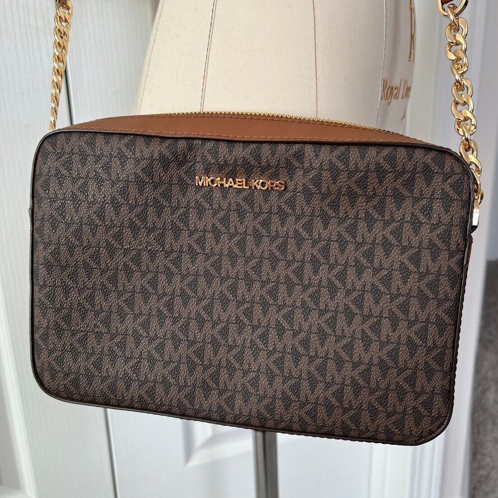 NWT $378 Michael Kors Jet Set Crossbody Bag Brown Adjustable Strap Women NEW